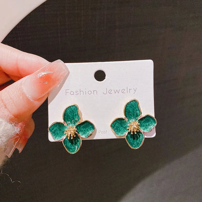 Dropped Glaze Flower Stud Earrings for Women Girl French Ins Vintage 2024 Fashion Korean Wedding Romantic Jewelry Gifts