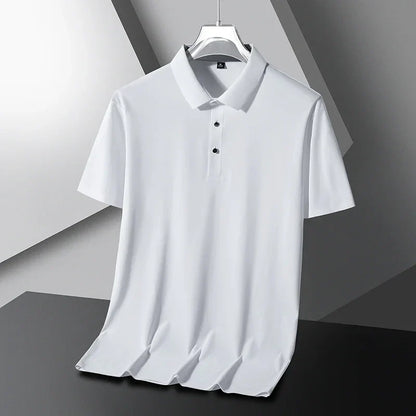 Summer Ice Silk Polo Shirt High-End T-Shirt Solid Color New Half Sleeve Non-Marking Casual Lapels Business Thin Menswear 2025