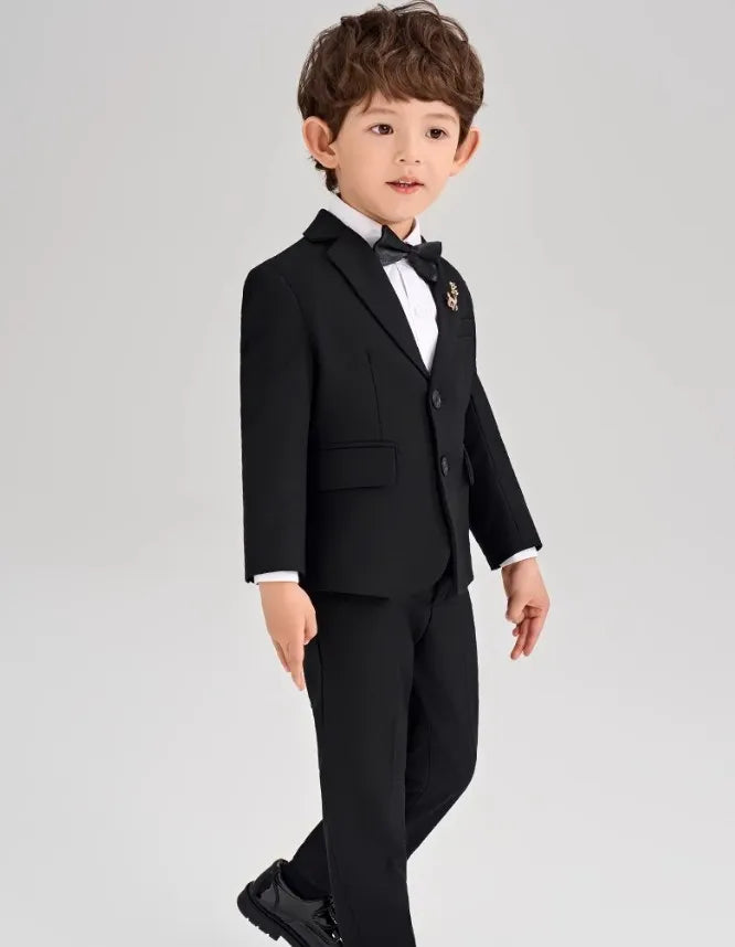 Korea Boys Black Suit For Wedding Children Jacket Vest Pants Tie 4Pcs Ceremony Tuxedo Dress Kids Photograph Performance Costume