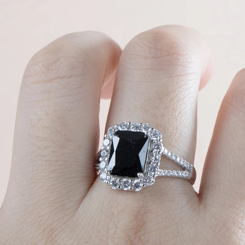 Luxury  sterling silver ring for charm lady with green emerald gemstones wedding fine Jewelry gift size 6-10
