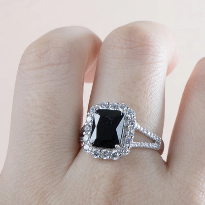 Luxury  sterling silver ring for charm lady with green emerald gemstones wedding fine Jewelry gift size 6-10
