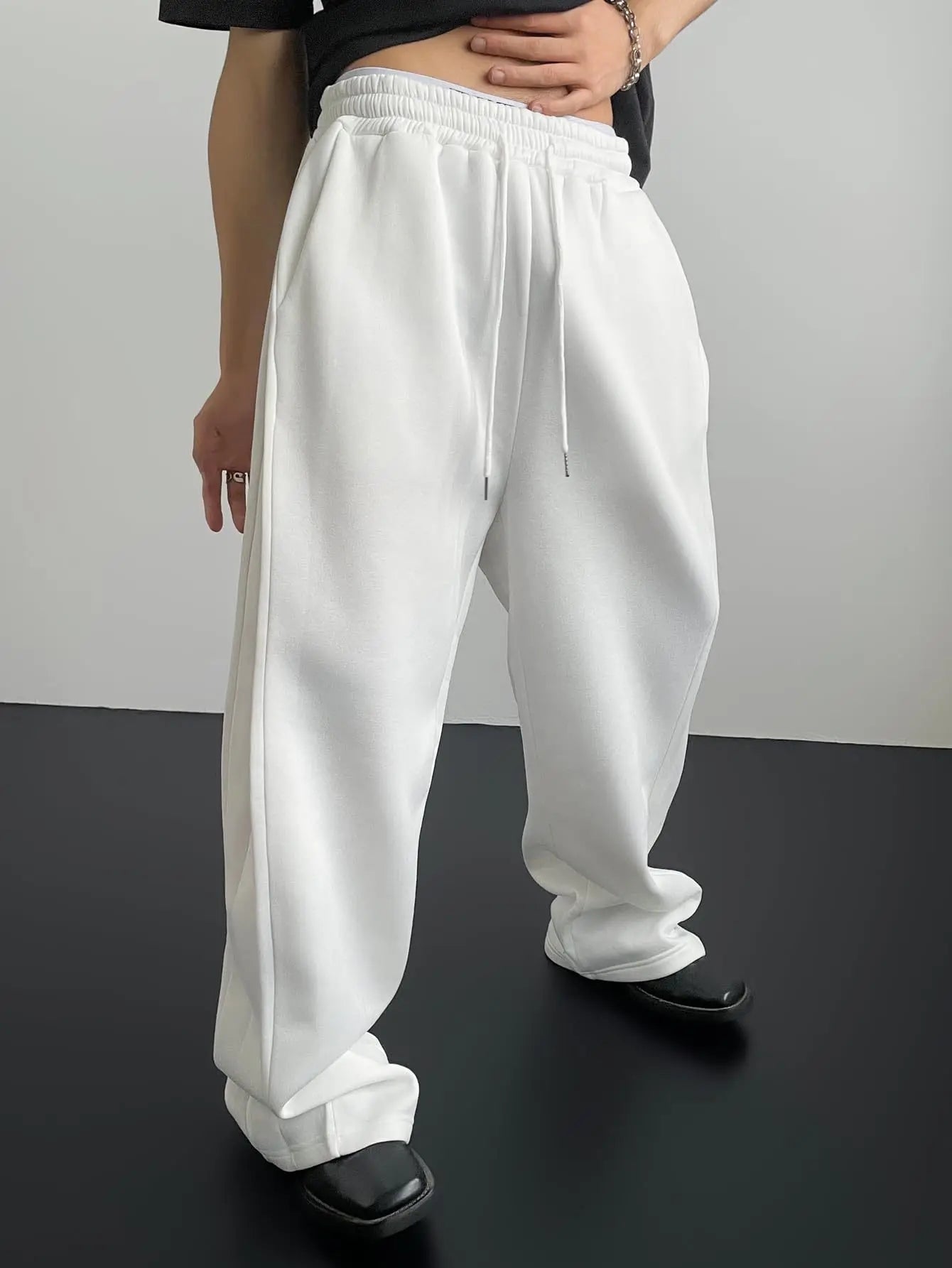 2025 men's wide leg sweatpants, European and American men's and women's sweatpants, waist drawstring straight leg loose casual s