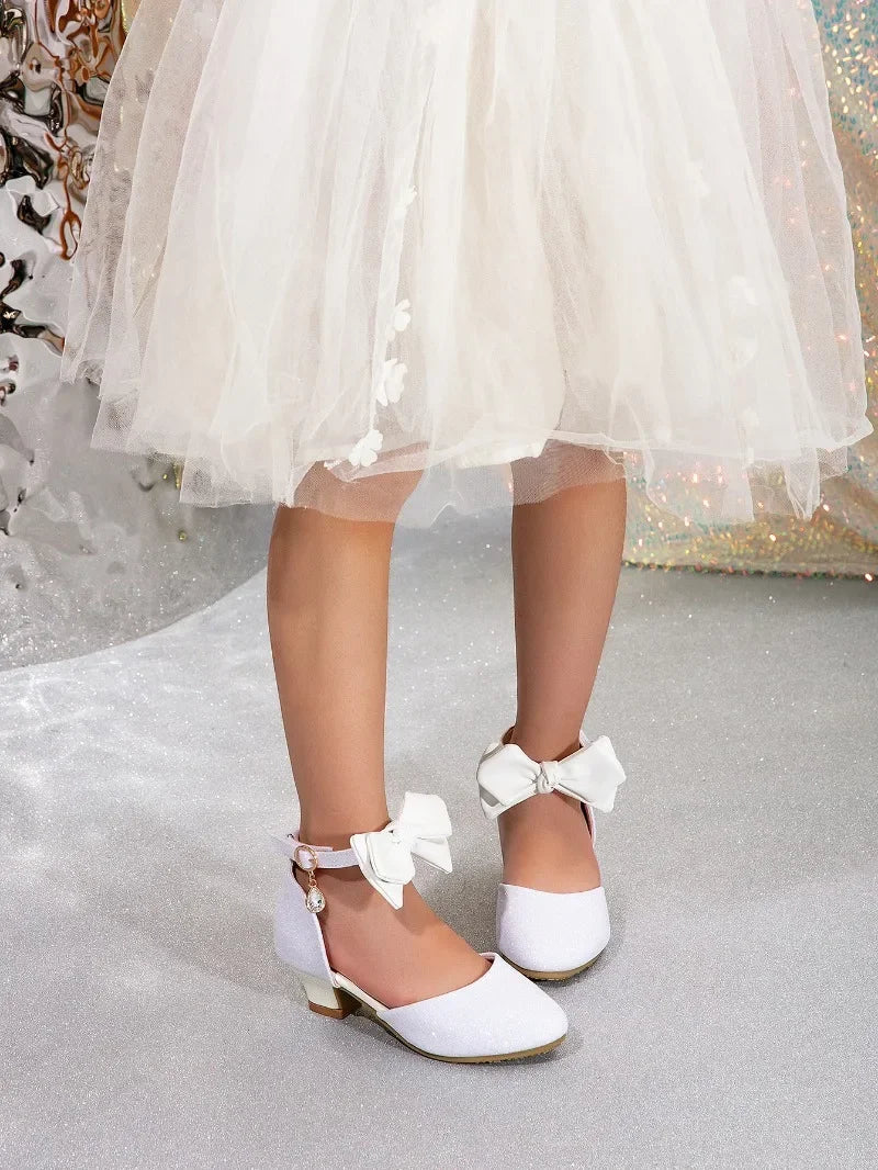 Girl Princess Dress Sandals Summer New Versatile Kids Fashion High Heels Shoes Sweet Bowknot Versatile Children Causal Sandals