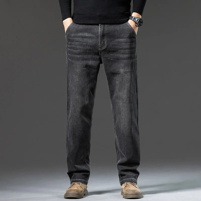 New Men's Light Business Micro Stretch Straight Fit Denim Pants Vintage Distressed All Season Wearable Long Pants