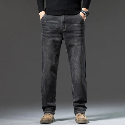 New Men's Light Business Micro Stretch Straight Fit Denim Pants Vintage Distressed All Season Wearable Long Pants