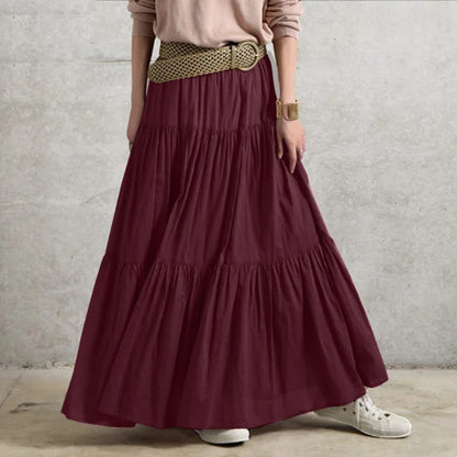 2025 Spring Summer Solid Skirts Vintage Women's Ruffle Sundress Casual Elastic Waist Long Vestidos Female Robe Femme Oversized