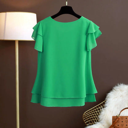 Fashion Brand Summer Oversized Loose and Thin Casual Blouse Top Short Sleeve Chiffon Top White Blouse Green Women’s Tops M-6XL