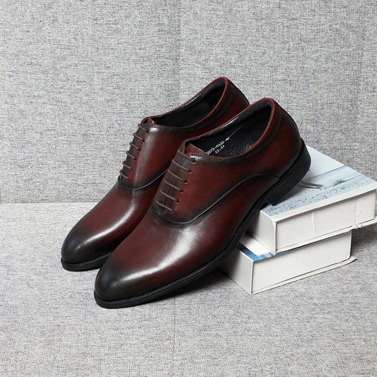 Italian Luxury Men's Oxford Dress Shoes Cow Genuine Leather Fashion Plain Toe Burgundy Wedding Business Formal Shoes for Man