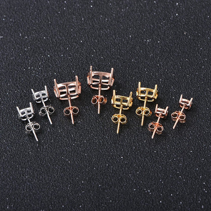 Oval 4-prong silvery Golden Rose golden color solid 925 sterling silver stud earring settings DIY jewelry supplies