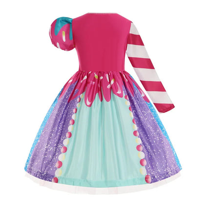 2026 New Candy Dress For Baby Girl Purim Carnival Birthday Costume Fancy Rainbow Short Sleeve Cute Dress + Accessories Set