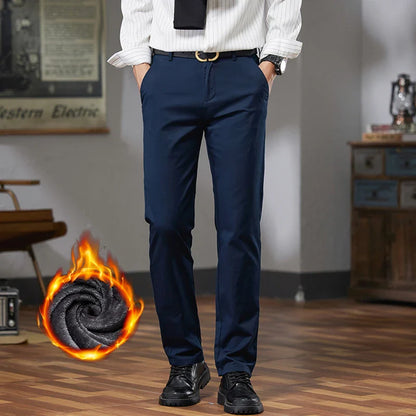 Fleece Winter Casual Pants Men Straight Stretch Soft Warm Velvet Trousers Comfortable Fashion Slim Plush Business Male Pants