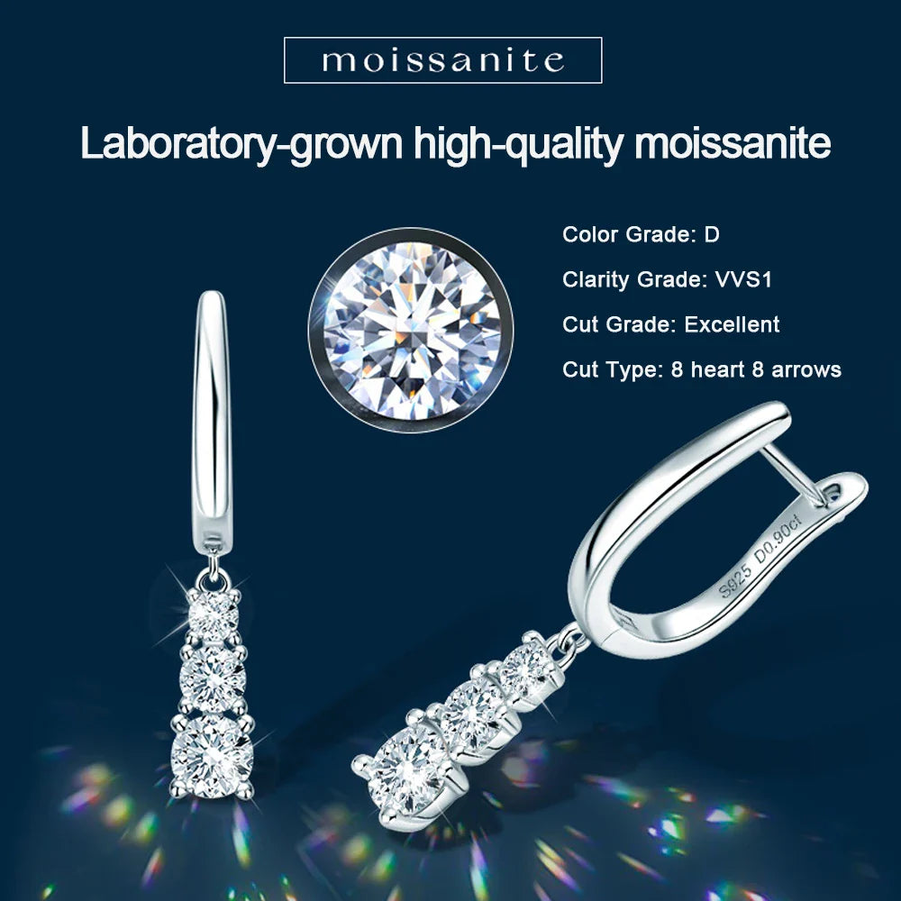 D VVS1 Full Moissanite Pandent Earrings for Women Engagement Wedding Fine Jewelry with GRA s925 Sterling Sliver Earring
