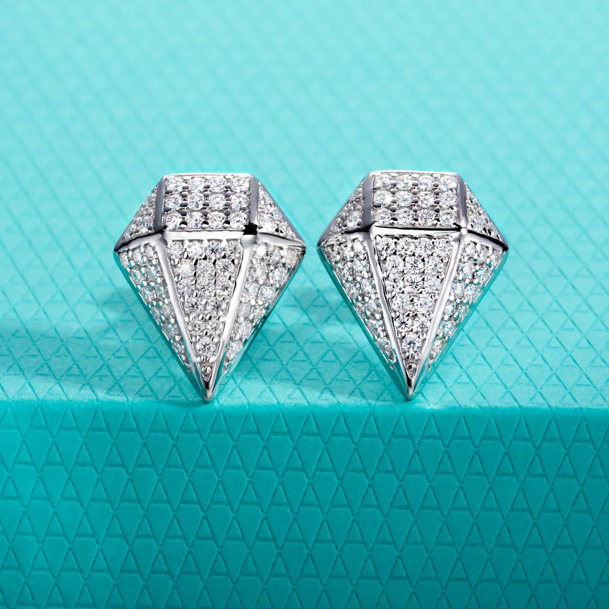 Rhombus Earrings 0.94cttw Moissanite Hip Hop Style 925 Sterling Silver Frosty Heavy Metal Stud for Women & Men