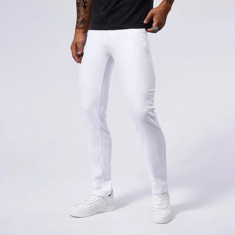 Calça Jeans Masculina Branca Casual Calça Jeans Nova Confortável Moderna Elástica Slim Fit Reta Calça Masculina Roupa Streetwear Jeans