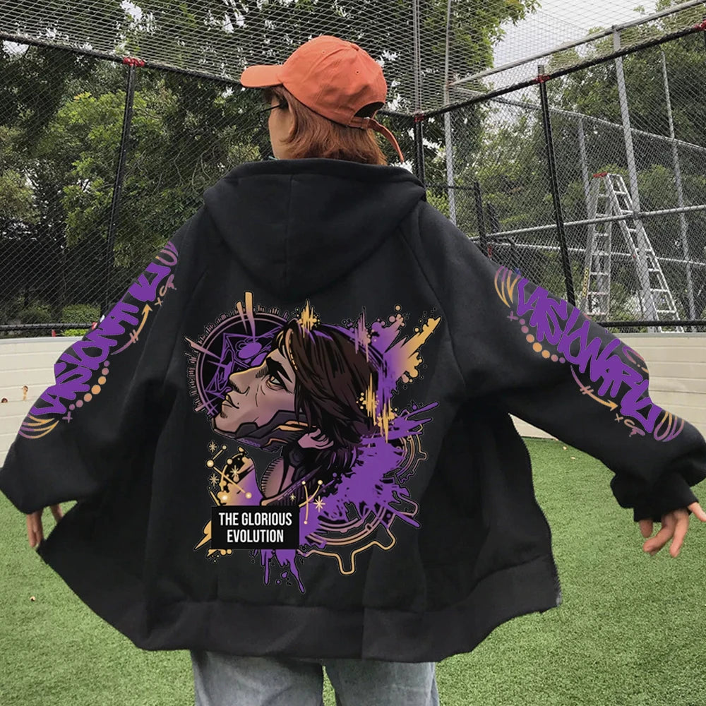 2025 Anime Arcane Vi Zipper Hoodie Harajuku Pullover Tops Long Sleeve Loose Casual Sweatshirts