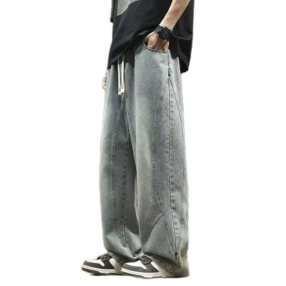 Teenage spring straight leg jeans for boys  loose straight leg casual curved knife pants student washed wide leg long pants