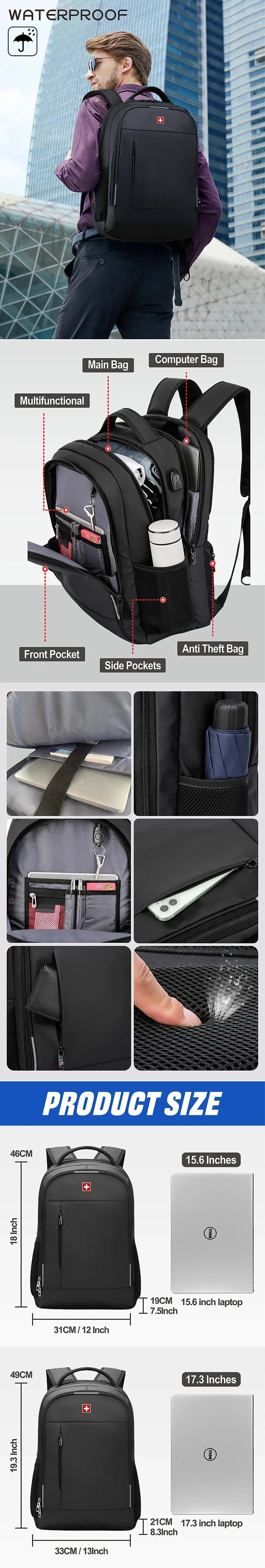 SWISS MILITARY Men Laptop Business Backpack Backpack 17 Inch Fashion School waterproof USB Large Capacity Bag mochilas Back Pack