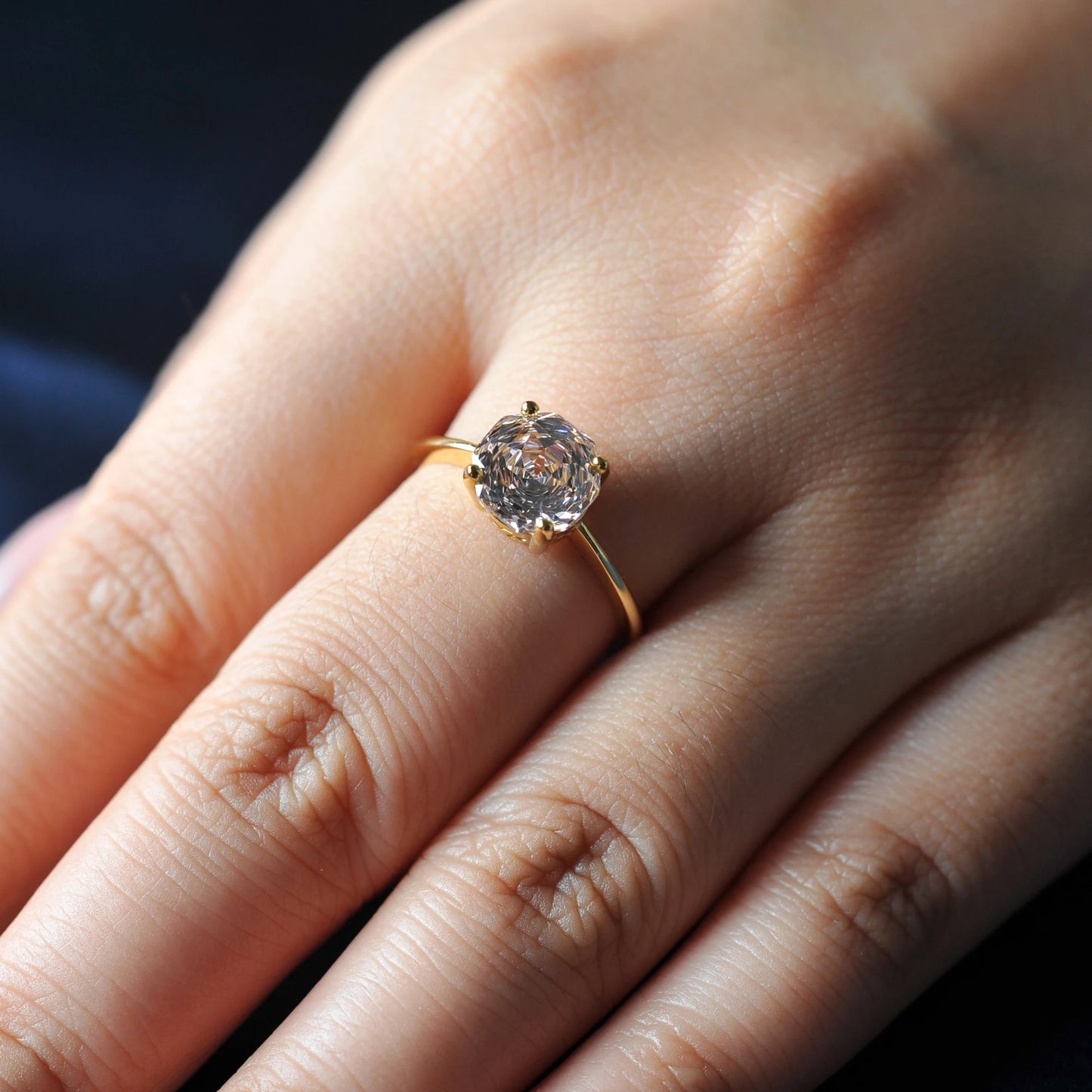 1.5ct 5A Octagon Rose Cut Cubic Zirconia Morganite Pink Solitaire Ring 18K Yellow Gold Plating 925 Sterling Silver