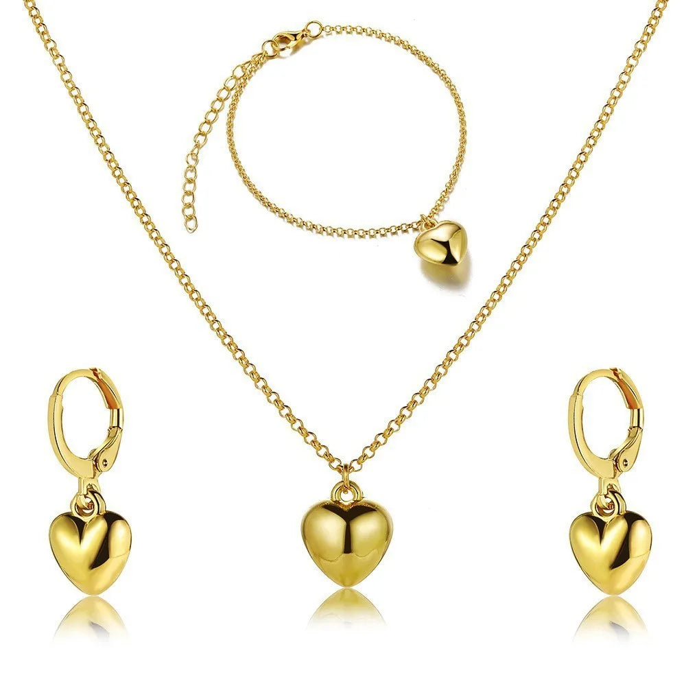 3 Pcs/Set Round Pearl Pendant Necklace For Women Exquisite Fashion Rhinestone Double  Earring Wedding Jewelry Set Gift