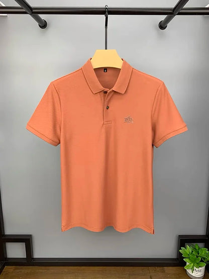 High end 100% cotton short sleeve T-shirt men's lapel top 2024 summer new designer brand embroidery fashion casual polo shirt