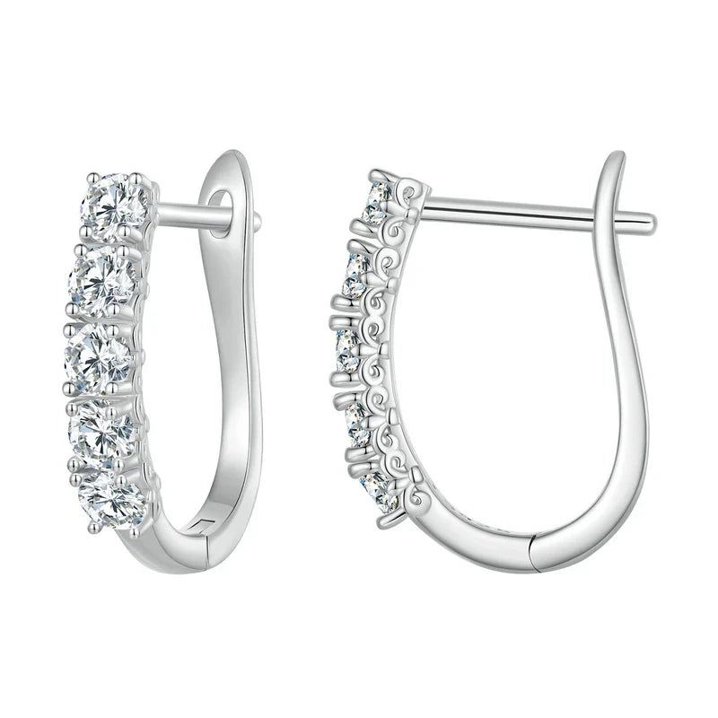 1.0CT Moissanite Ear Buckles 925 Sterling Silver U-Shaped Hoop Earrings for Women Valentine's Day Jewelry Gift