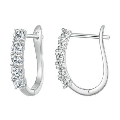 1.0CT Moissanite Ear Buckles 925 Sterling Silver U-Shaped Hoop Earrings for Women Valentine's Day Jewelry Gift