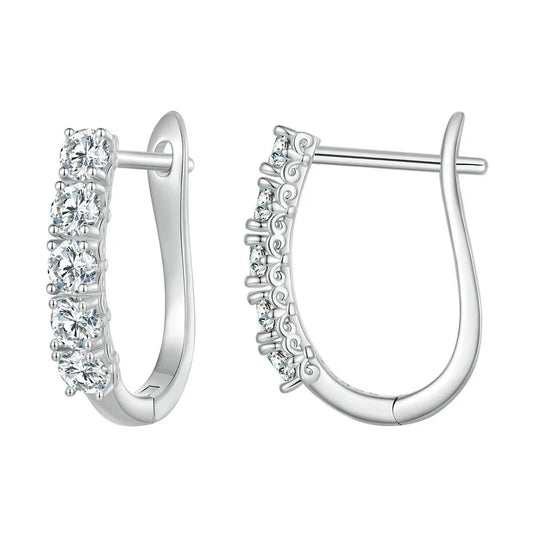 1.0CT Moissanite Ear Buckles 925 Sterling Silver U-Shaped Hoop Earrings for Women Valentine's Day Jewelry Gift