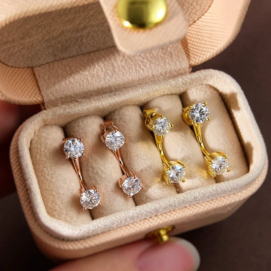 2 in 1 Full 5mm D Color Moissanite Stud Earrings for Women S925 Silver 2cttw All Diamond Earring Pierced Ear Fine Jewelry