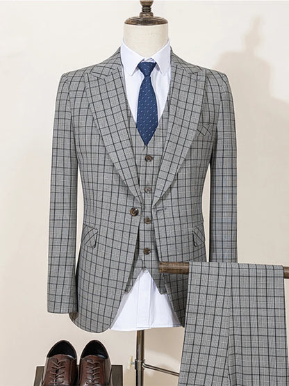 High Quality Plaid suit Formal Business Office Men's Suits Fashionable and Casual evening gown