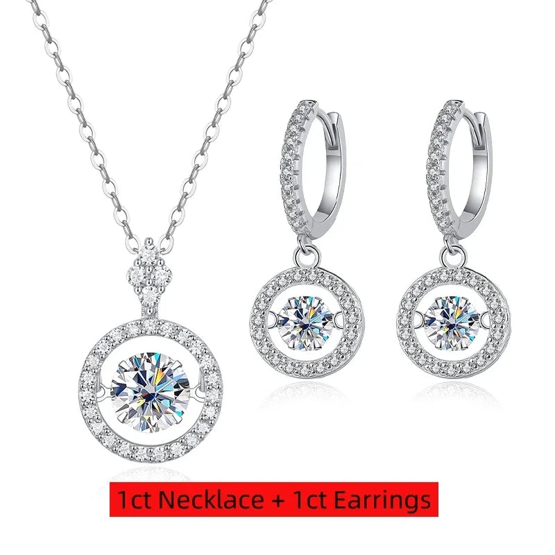 Real Moissanite Jewelry Set 925 Sterling Silver Sparking Beating Heart Diamond Pendants Necklace Hoop Earrings For Women Gift