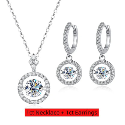 Real Moissanite Jewelry Set 925 Sterling Silver Sparking Beating Heart Diamond Pendants Necklace Hoop Earrings For Women Gift
