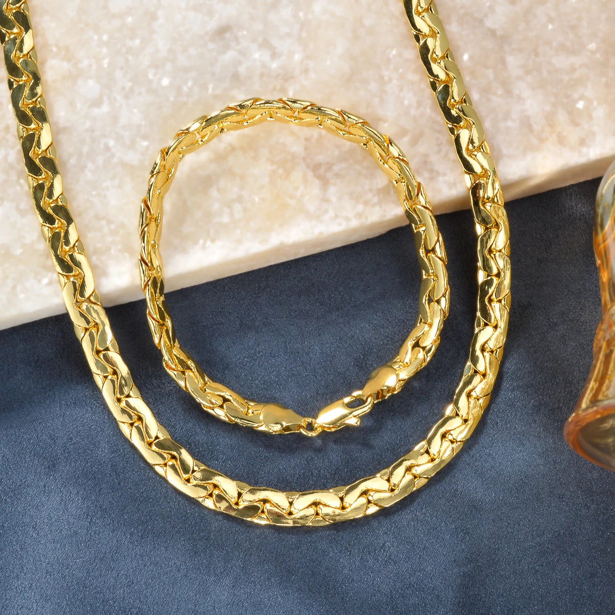 Sunny Luxury Copper Alloy Necklace Bracelet Women's Set Flat Cuban Chain Punk Style Suitable Party Jewelry Gifts