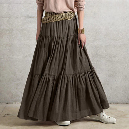 2025 Spring Summer Solid Skirts Vintage Women's Ruffle Sundress Casual Elastic Waist Long Vestidos Female Robe Femme Oversized