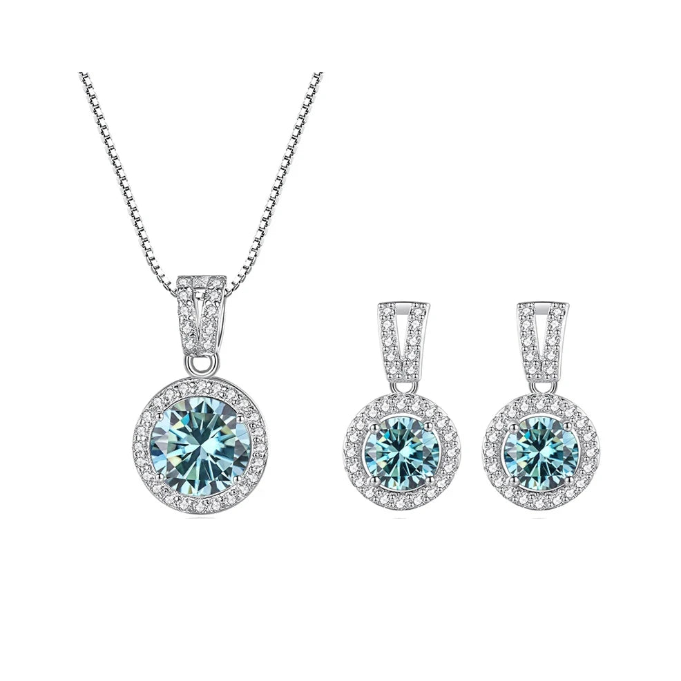 2ct total Moissanite Jewelry Set Sterling Silver 925 Necklace Earrings Fine Jewerly Wedding Set Pass Dismond Tester
