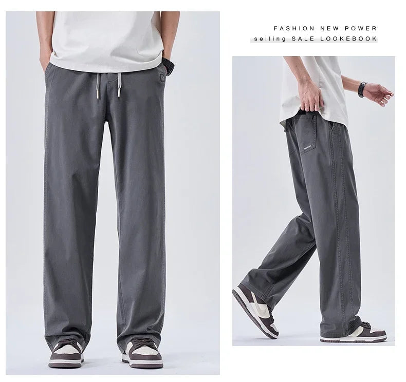 Brand Soft Jeans for Men Spring Thin Draped Comfortable Straight Trousers Drawstring Male Baggy Denim Pants Streetwear
