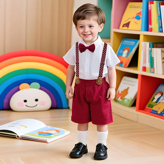 Baby Boys Gentleman 2pcs Summer Outfit Shirt Suspender Pants Set Formal Birthday Wedding Party Toddler Kids Gentleman Clothes