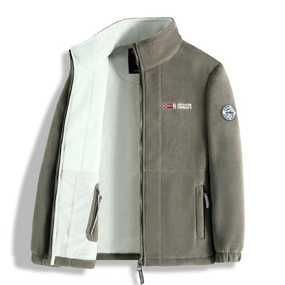 2025 Men's Fleece Coat Autumn and Winter Thickened Warm Windproof Cold-proof Loose Plus Size Outdoor Sports Collar Fleece Jacket