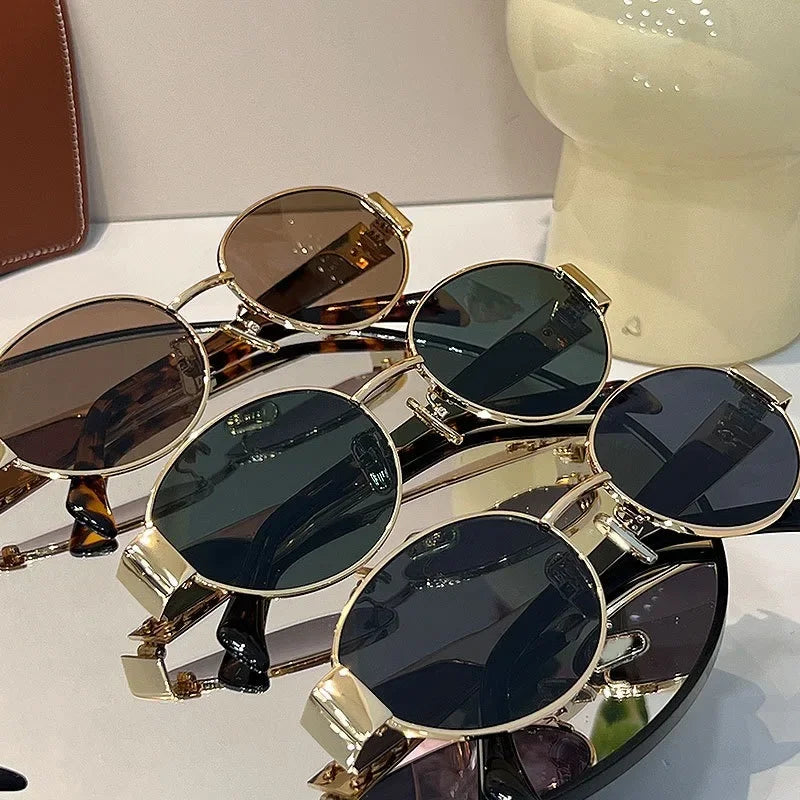 New Trendy Oval Sunglasses for Women Luxury Metal Frame Sun Glasses Ladies Classic Vintage Round Shades Unisex ﻿