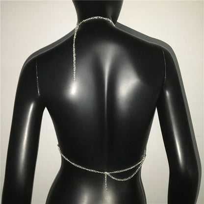 Fashion Summer Backless Tank Top Women Shiny Rhinestone Metal Sequins Halter Neck Camisole Rave Festival Party Crop Tops