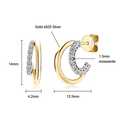 Moissanite Huggie Earrings for Women D Color 1.5mm Lab Grow Diamond s925 Sterling Silver 18K Gold Plated Daily Earring