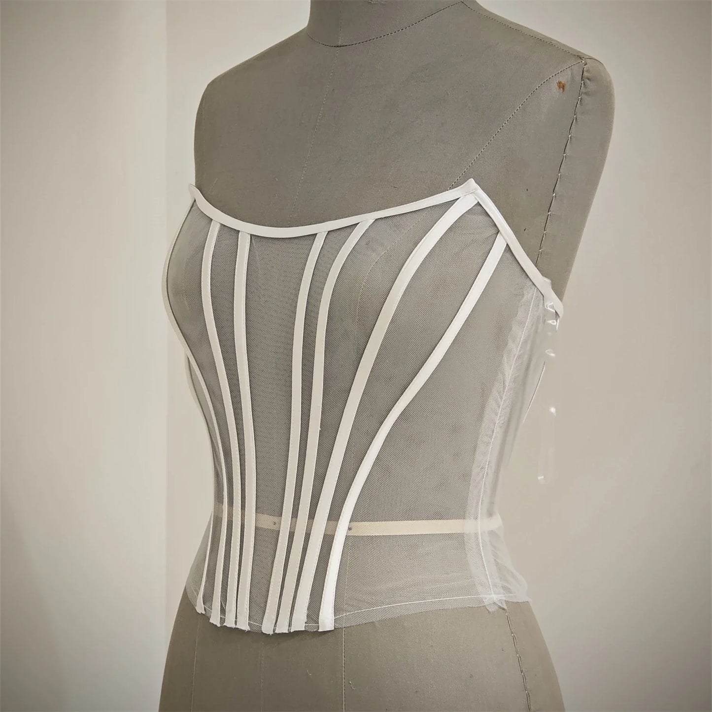 Custom Made Women Sexy Illusion Corset Tulle With Bones Wedding Dress Inner Wear Grils Shapewear Body Restraint Bodice Of Bride