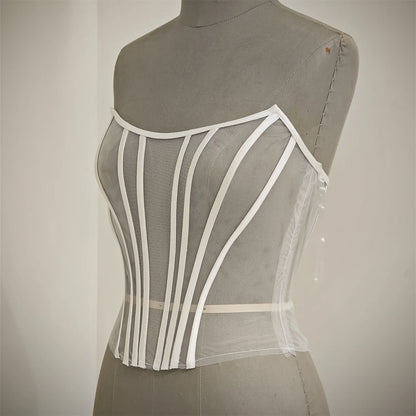 Custom Made Women Sexy Illusion Corset Tulle With Bones Wedding Dress Inner Wear Grils Shapewear Body Restraint Bodice Of Bride