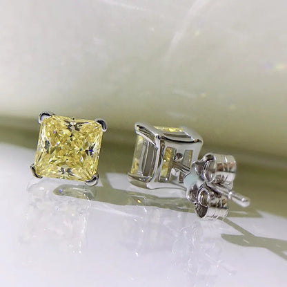 6x6mm Yellow Pink High Carbon Diamond Gemstone Earrings for Women 100% 925 Sterling Silver Classic Fine Jewelry Wholesale