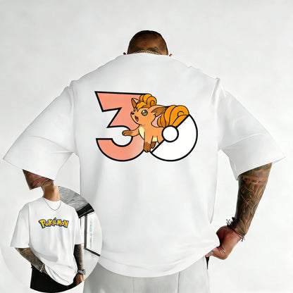 30th Anniversary Vulpix Printed T-shirt Summer New Men's and Women's Loose Casual Hip Hop Trendy Short Sleeve Top