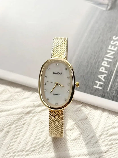 Luxury Oval Dial Rhinestone Watch New Brand Quartz Watch for Women Adjustable Stainless Steel Strap Wristwatches Wholesale Gift