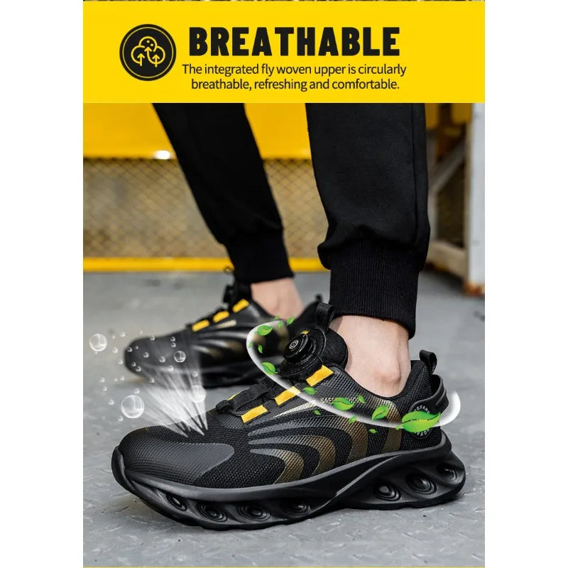 Button Labor Protection Shoes Lightweight Steel Toe Cap Anti Smashing and Anti Puncture Safety Shoes