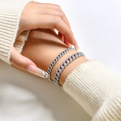 Full Moissanite Cuba Chain for Man Women 925 Sterling Silver 18k Gold Plated Hip Hop Tennis Bracelet Fine Jewelry