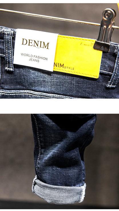 2025 New Ripped Jeans Men Slim-fit Denim Pants Cotton Korean Style Fashion Elasticity Versatile Blue Black Men's Clothing