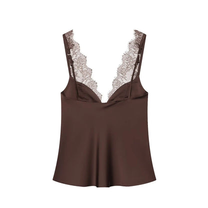 2026 Summer Fashion Women's Slim Tank Tops Sleeveless Backless Solid Lace V Neck Shirt Female Sexy Party Causal Tops