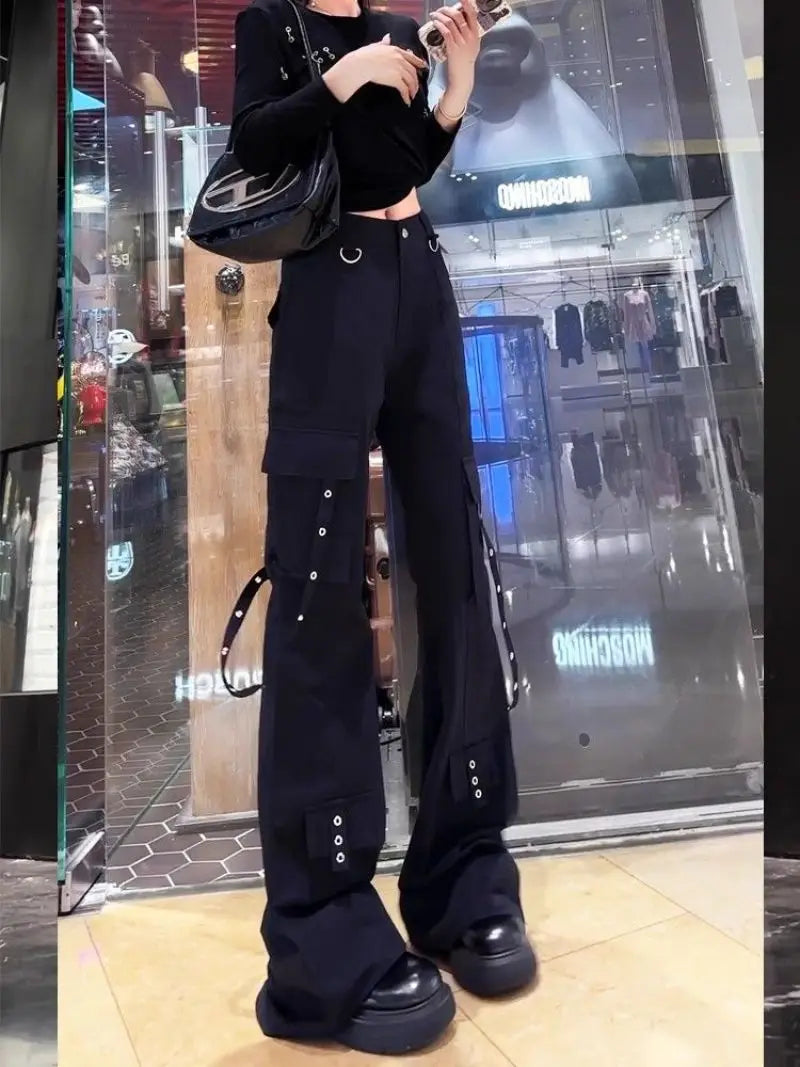 High Waist Design Bell-bottomed Trousers Darkness Style Jeans for Women